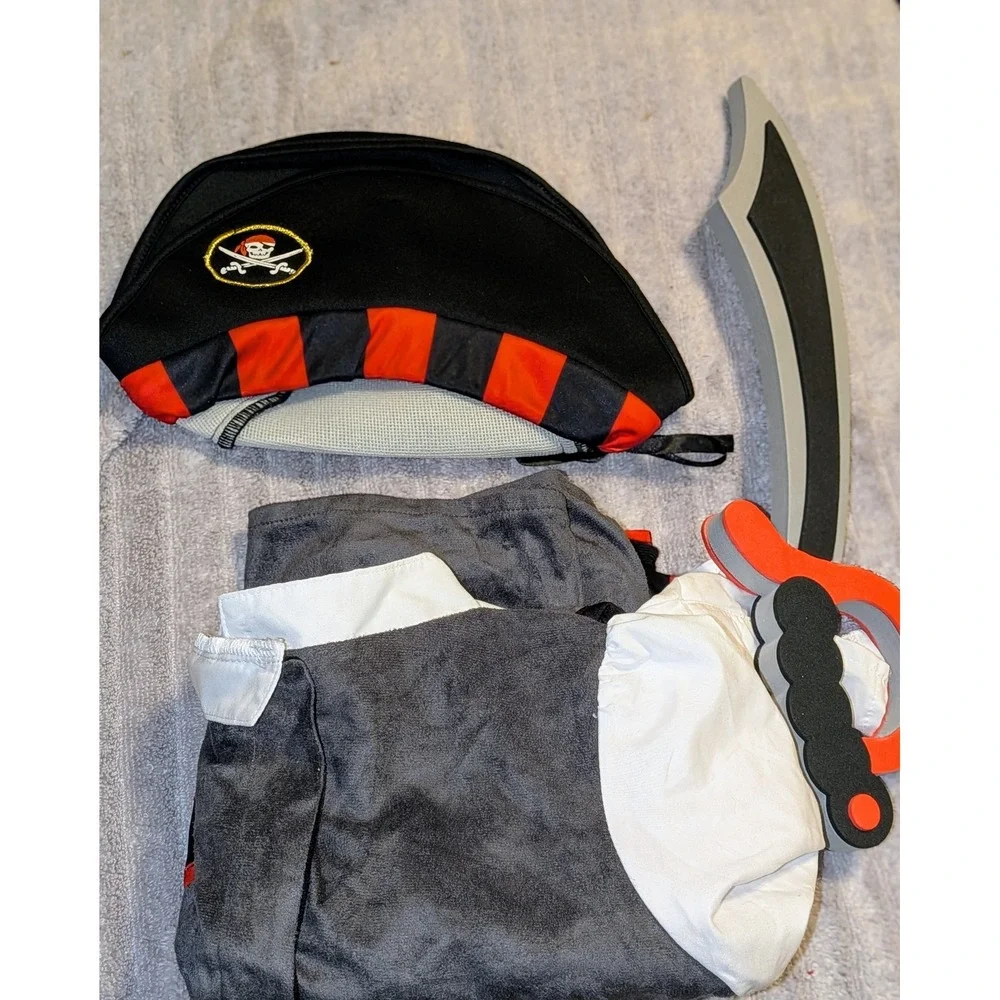 Kids Pirate Costume Set Striped Pants Vest Shirt‎ Hat Sword Also Adaptive